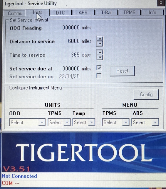 Triumph TigerTool Software screen